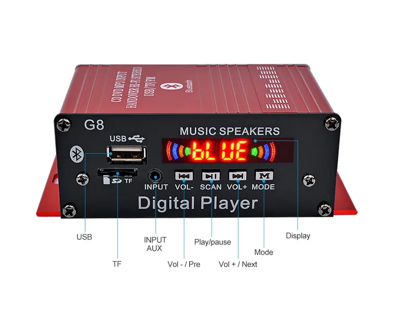 Mini HIFI Stereo Digital Amplifier Channel 2.0 Bluetooth 5.0 FM USB Home Theater Sound System G8 Power Amp Remote Control