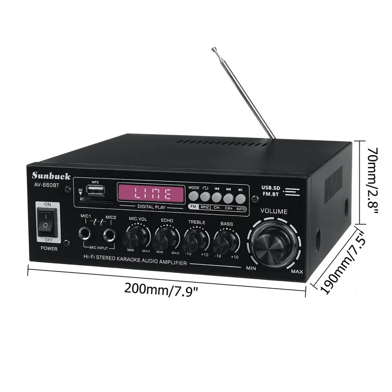 AK35/AV-660BT Audio Power Amplifiers 2 Channel Bluetooth-Compatible HIFI Sound Amplificador 110/220V Home Theater Sound System