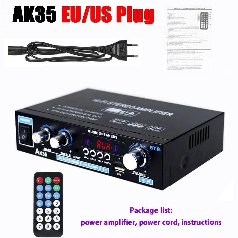 AK35/AV-660BT Audio Power Amplifiers 2 Channel Bluetooth-Compatible HIFI Sound Amplificador 110/220V Home Theater Sound System