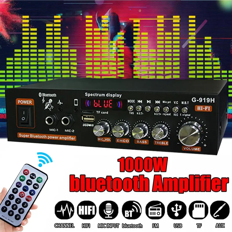 G-919H 1000W Home Power Amplifiers Audio Bluetooth Amplificador Subwoofer Speakers Theater Audio Sound System 220V/110V FM