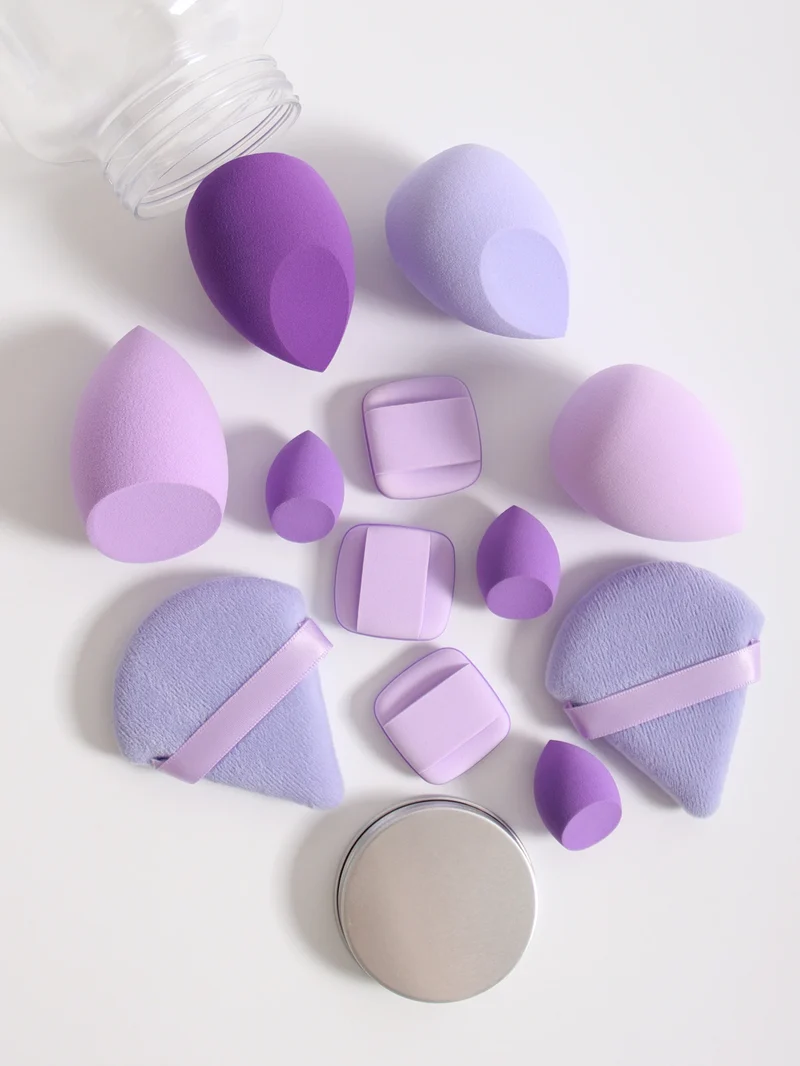 12Pcs Makeup Sponge Set with Storage Jar Latex-Free, Makeup Sponge Finger Puff, Dual-Use Wet & Dry Foundation Cosmetic Puffs