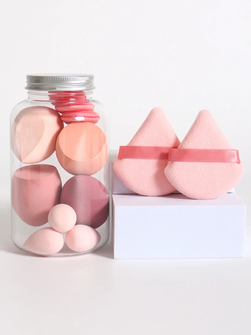 12Pcs Makeup Sponge Set with Storage Jar Latex-Free, Makeup Sponge Finger Puff, Dual-Use Wet & Dry Foundation Cosmetic Puffs