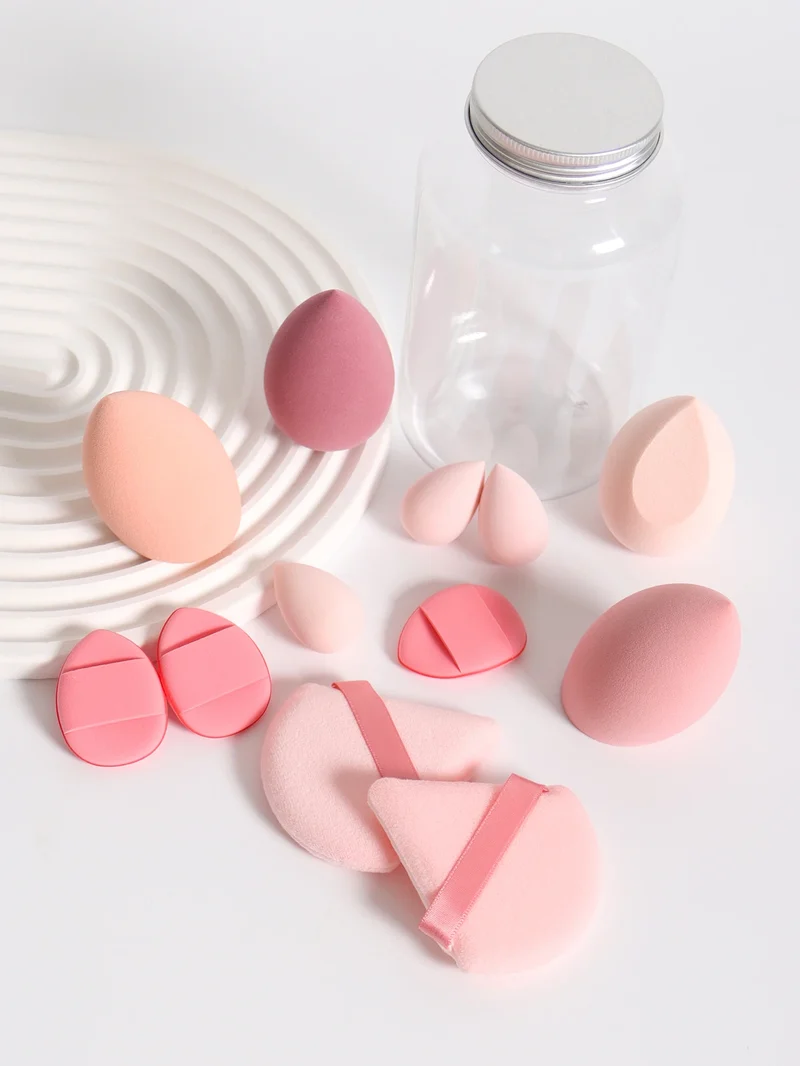 12Pcs Makeup Sponge Set with Storage Jar Latex-Free, Makeup Sponge Finger Puff, Dual-Use Wet & Dry Foundation Cosmetic Puffs