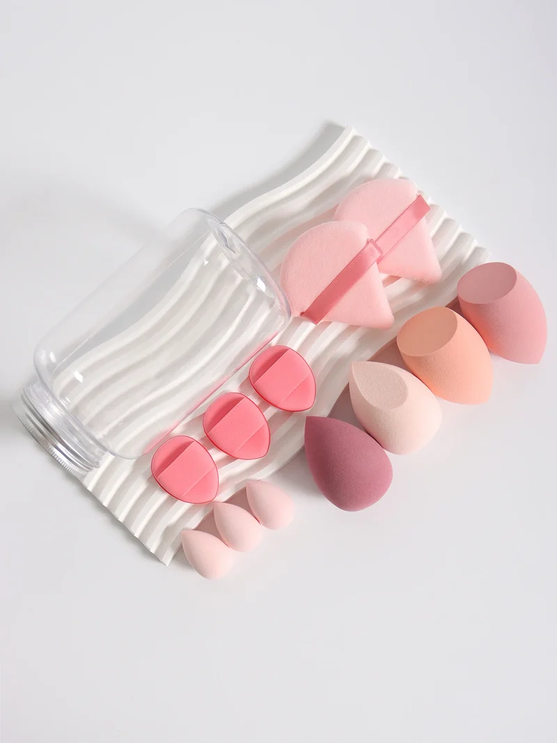 12Pcs Makeup Sponge Set with Storage Jar Latex-Free, Makeup Sponge Finger Puff, Dual-Use Wet & Dry Foundation Cosmetic Puffs