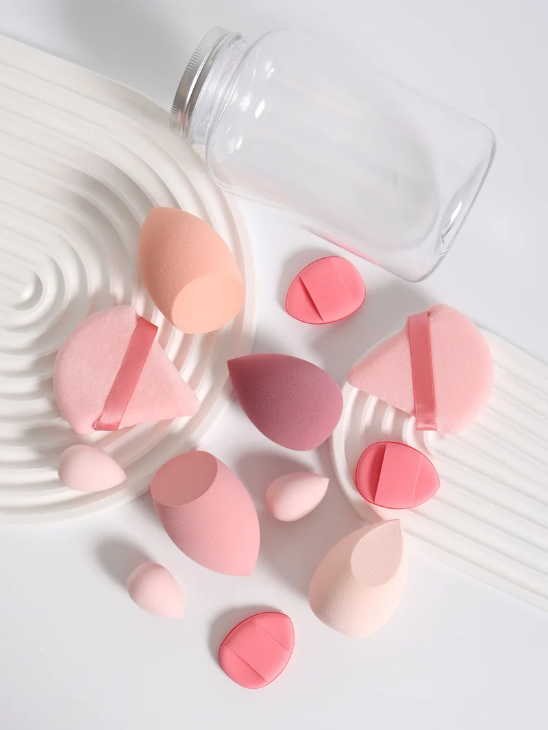 12Pcs Makeup Sponge Set with Storage Jar Latex-Free, Makeup Sponge Finger Puff, Dual-Use Wet & Dry Foundation Cosmetic Puffs