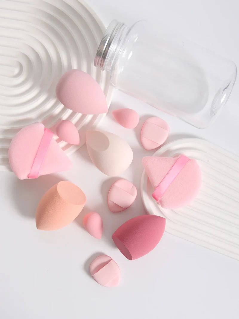 12Pcs Makeup Sponge Set with Storage Jar Latex-Free, Makeup Sponge Finger Puff, Dual-Use Wet & Dry Foundation Cosmetic Puffs