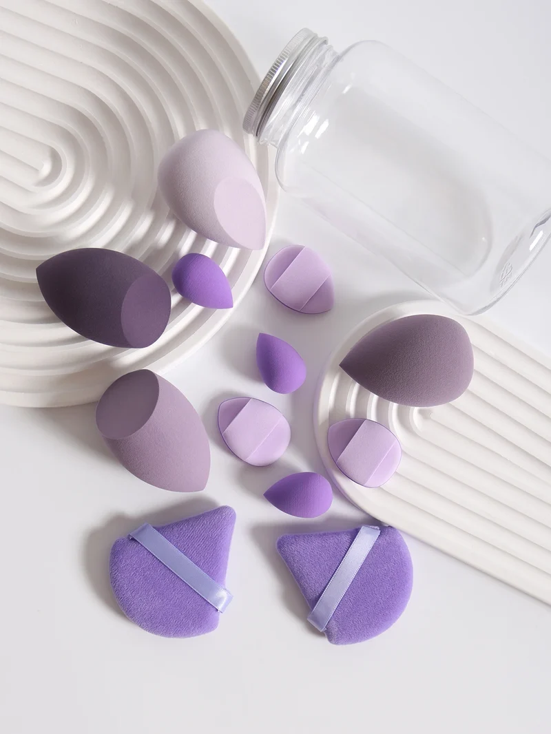 12Pcs Makeup Sponge Set with Storage Jar Latex-Free, Makeup Sponge Finger Puff, Dual-Use Wet & Dry Foundation Cosmetic Puffs