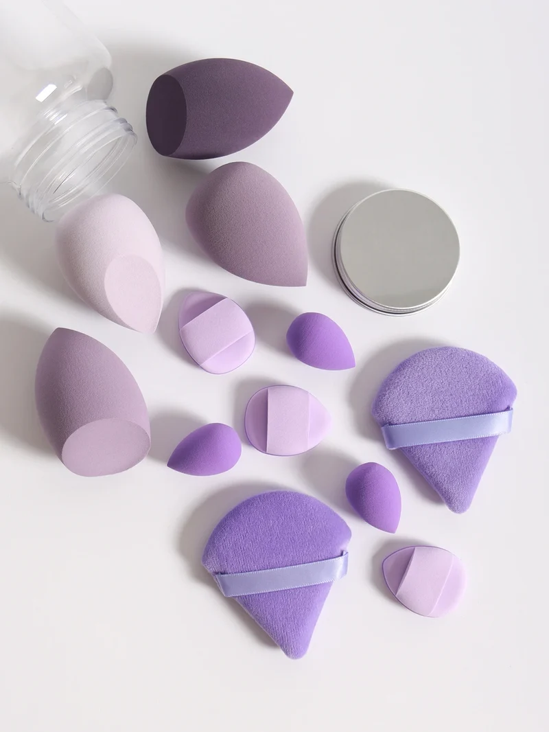 12Pcs Makeup Sponge Set with Storage Jar Latex-Free, Makeup Sponge Finger Puff, Dual-Use Wet & Dry Foundation Cosmetic Puffs