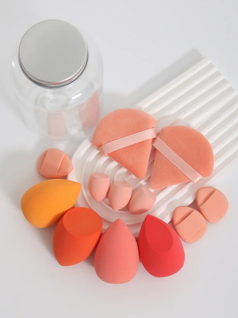 12Pcs Makeup Sponge Set with Storage Jar Latex-Free, Makeup Sponge Finger Puff, Dual-Use Wet & Dry Foundation Cosmetic Puffs