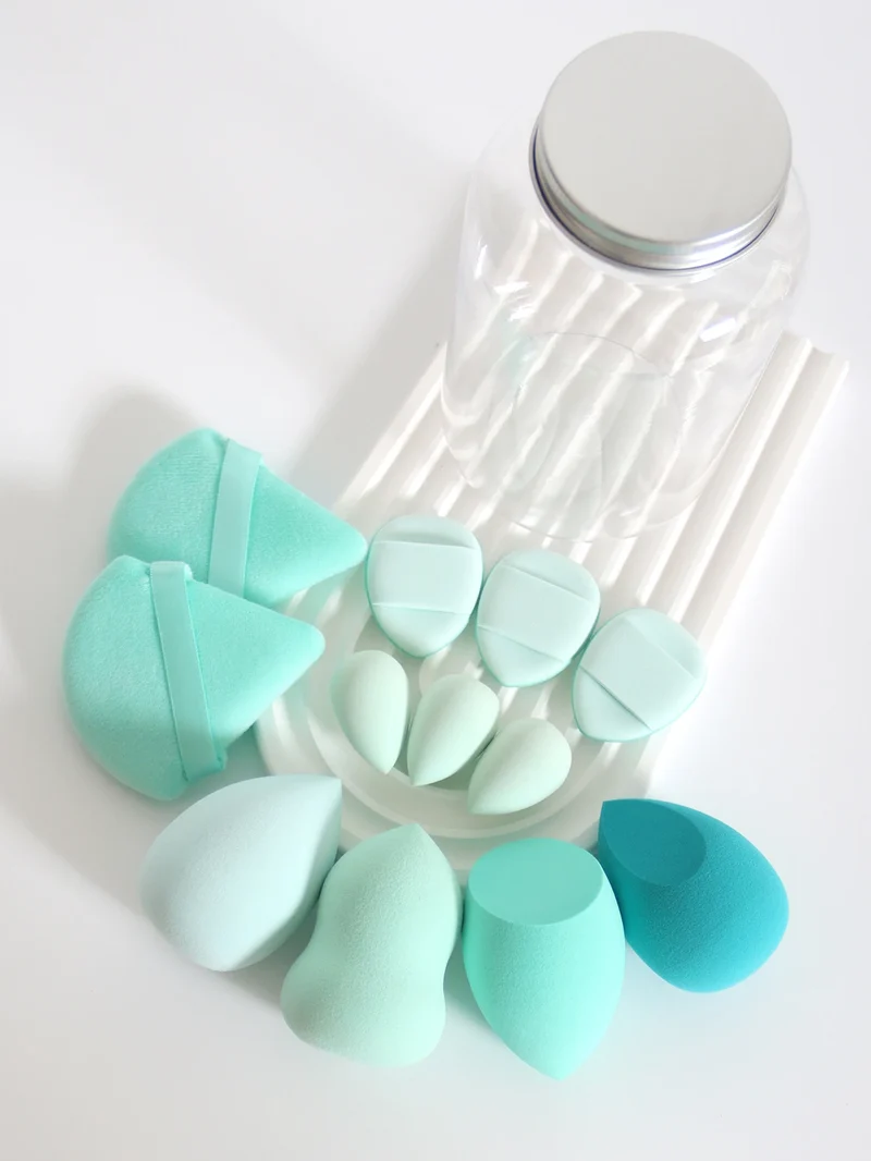 12Pcs Makeup Sponge Set with Storage Jar Latex-Free, Makeup Sponge Finger Puff, Dual-Use Wet & Dry Foundation Cosmetic Puffs