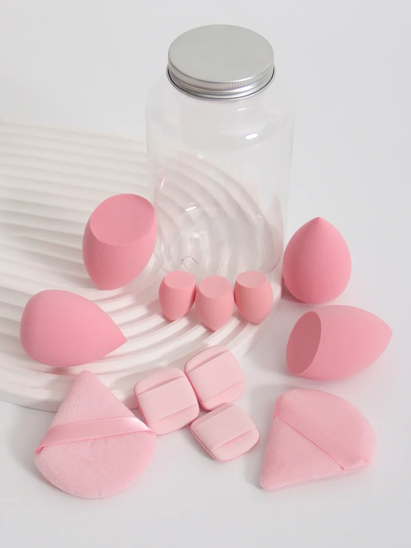 12Pcs Makeup Sponge Set with Storage Jar Latex-Free, Makeup Sponge Finger Puff, Dual-Use Wet & Dry Foundation Cosmetic Puffs