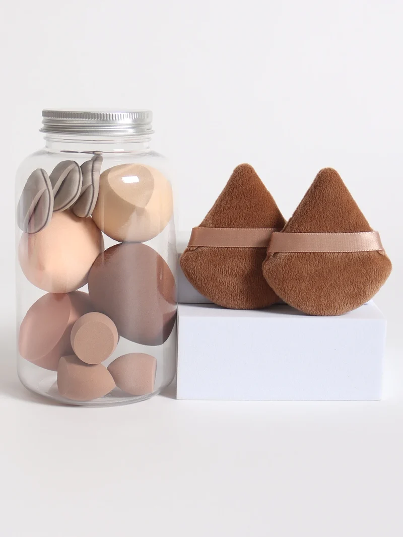 12Pcs Makeup Sponge Set with Storage Jar Latex-Free, Makeup Sponge Finger Puff, Dual-Use Wet & Dry Foundation Cosmetic Puffs