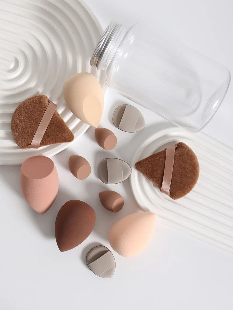 12Pcs Makeup Sponge Set with Storage Jar Latex-Free, Makeup Sponge Finger Puff, Dual-Use Wet & Dry Foundation Cosmetic Puffs