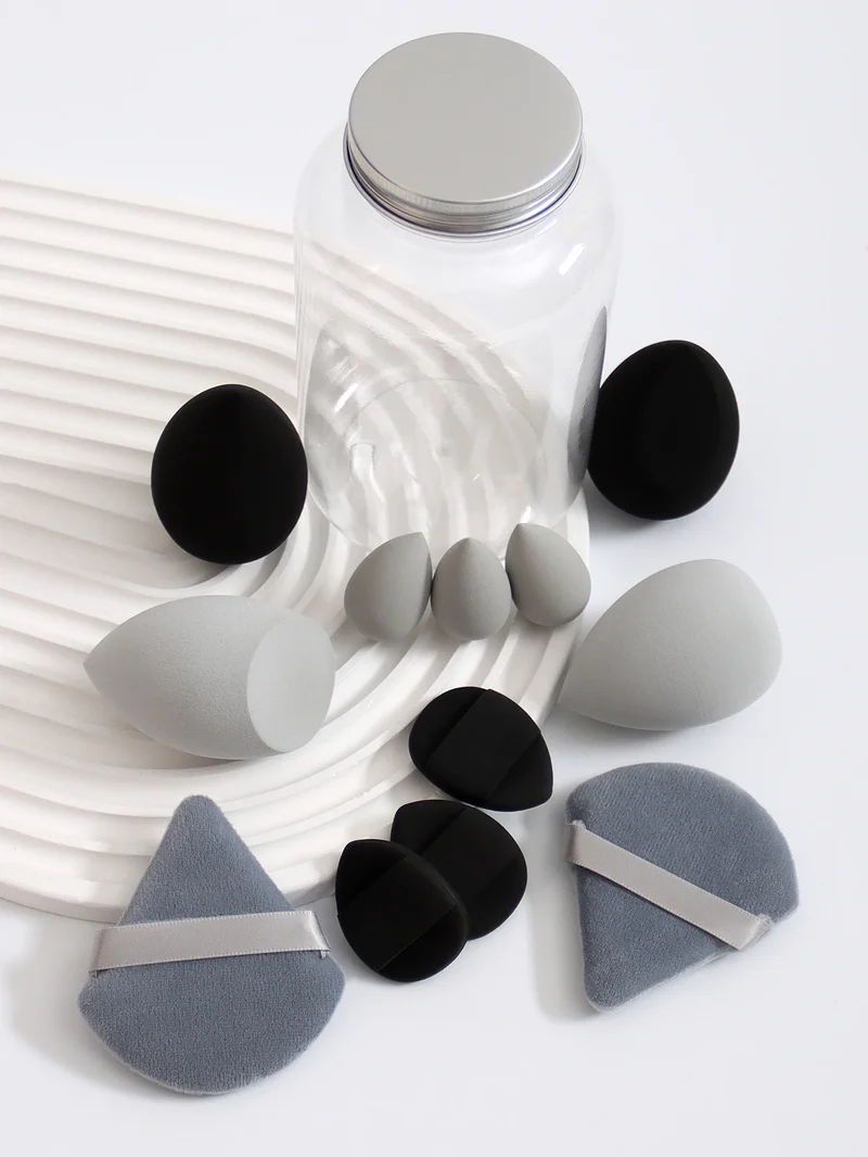 12Pcs Makeup Sponge Set with Storage Jar Latex-Free, Makeup Sponge Finger Puff, Dual-Use Wet & Dry Foundation Cosmetic Puffs