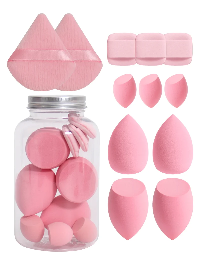 12Pcs Makeup Sponge Set with Storage Jar Latex-Free, Makeup Sponge Finger Puff, Dual-Use Wet & Dry Foundation Cosmetic Puffs