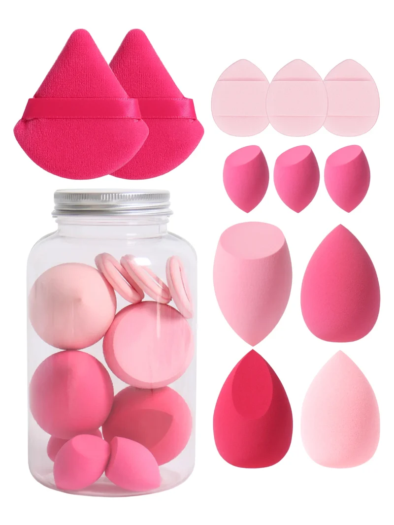 12Pcs Makeup Sponge Set with Storage Jar Latex-Free, Makeup Sponge Finger Puff, Dual-Use Wet & Dry Foundation Cosmetic Puffs