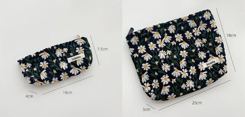 Cosmetic Bag Women Floral Makeup Case Organizer Korean Embroidery Cosmetic Pouch Travel Toiletry Bag Corduroy Canvas Beauty Case