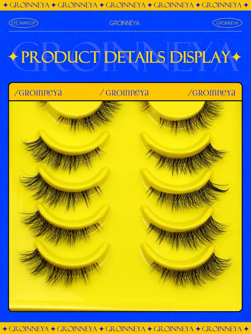 GROINNEYA Half Lashes Cat Eye Lashes Soft Natural Clear Band Lashes Natural Look Faux Mink Wispy Mink Eyelashes Makeup