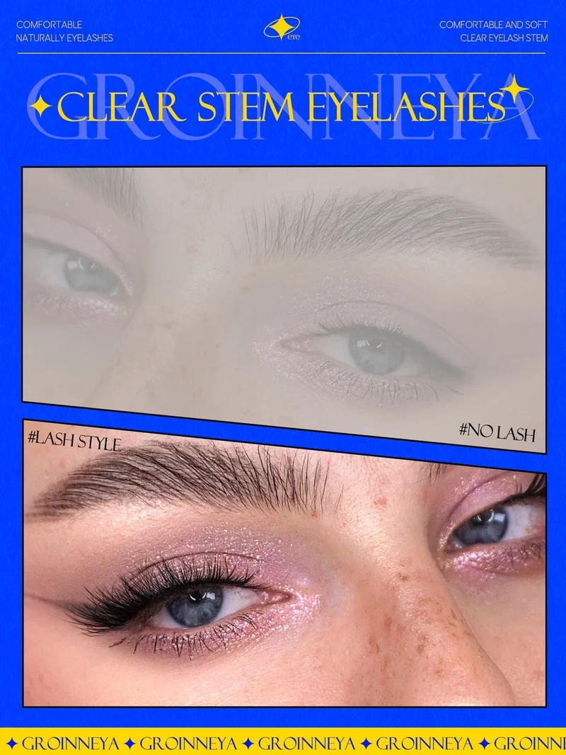 GROINNEYA Half Lashes Cat Eye Lashes Soft Natural Clear Band Lashes Natural Look Faux Mink Wispy Mink Eyelashes Makeup