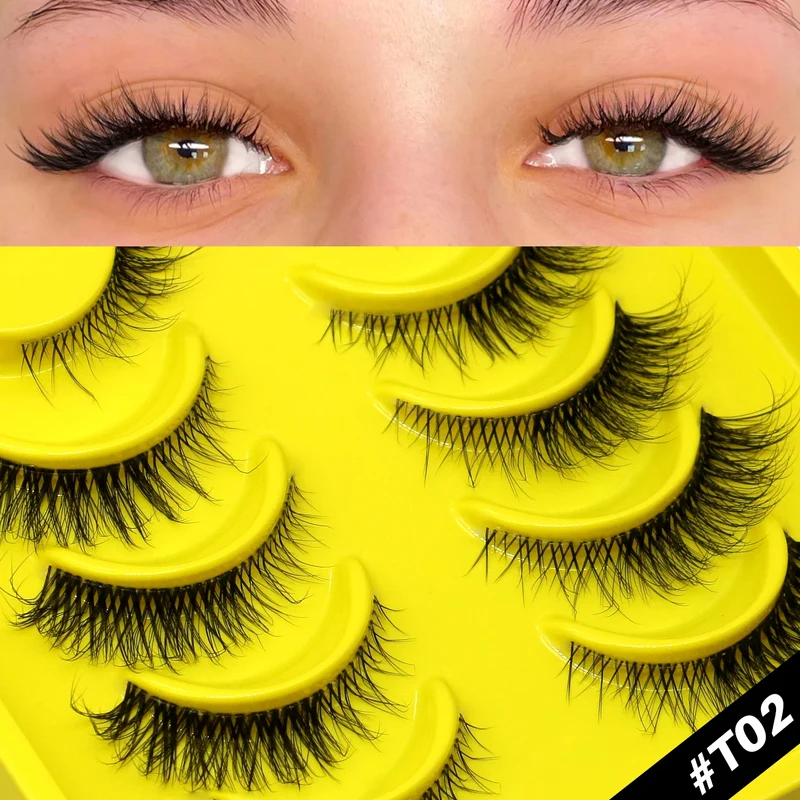 GROINNEYA Half Lashes Cat Eye Lashes Soft Natural Clear Band Lashes Natural Look Faux Mink Wispy Mink Eyelashes Makeup