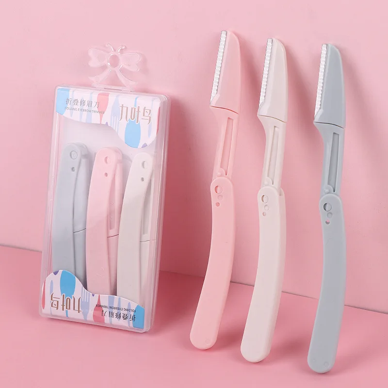 3pcs Fold Eyebrow Trimmer Scissors Hair Remover Eyebrow Comb Razor Eyebrow Clip Makeup Tools Face Razor for Women