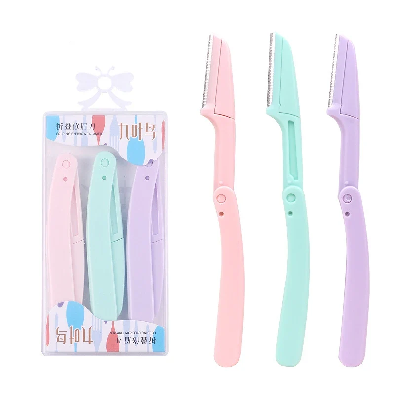 3pcs Fold Eyebrow Trimmer Scissors Hair Remover Eyebrow Comb Razor Eyebrow Clip Makeup Tools Face Razor for Women