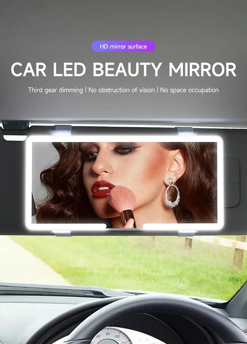 Car interior mirror, sun visor, LED high-definition makeup mirror, 3-mode touch screen adjustment,USBcharging,car makeup mirror