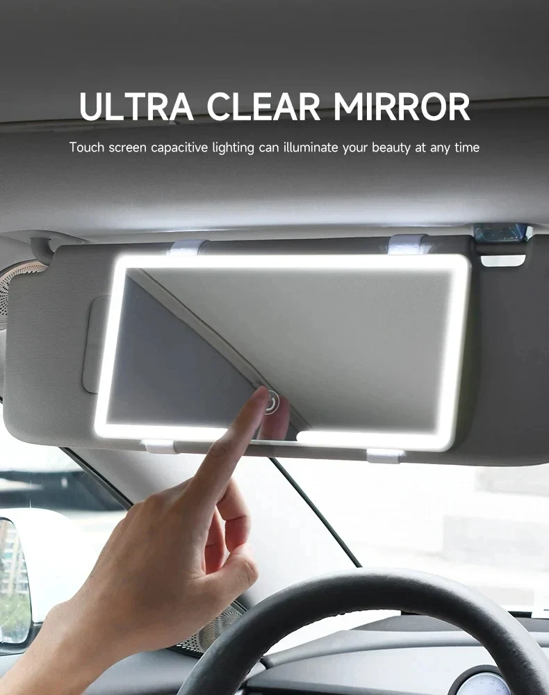 Car interior mirror, sun visor, LED high-definition makeup mirror, 3-mode touch screen adjustment,USBcharging,car makeup mirror