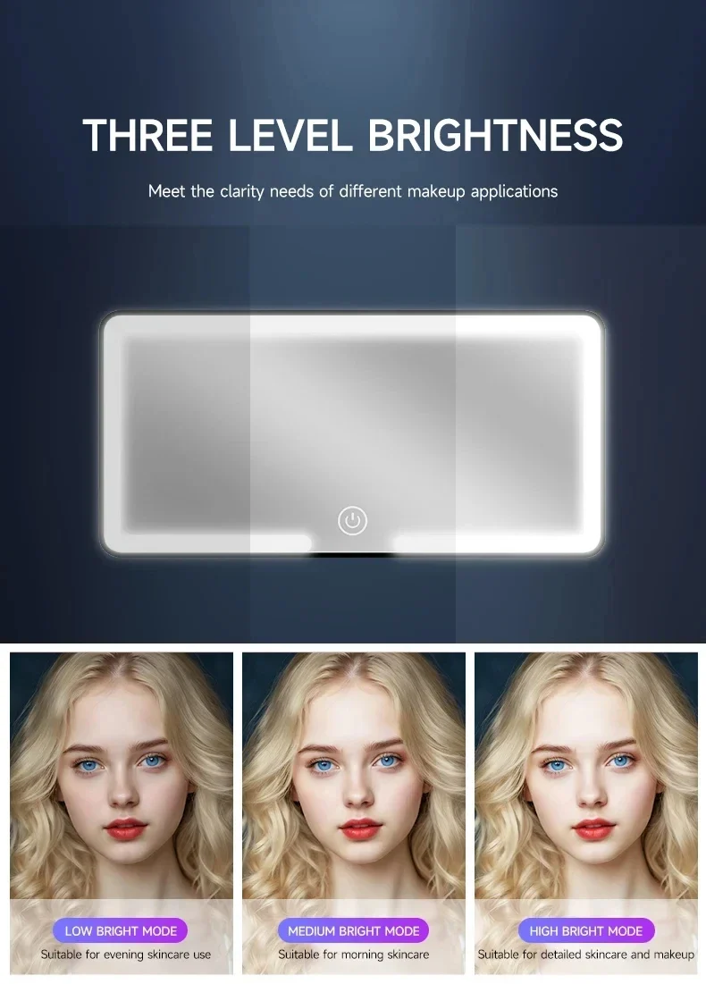 Car interior mirror, sun visor, LED high-definition makeup mirror, 3-mode touch screen adjustment,USBcharging,car makeup mirror