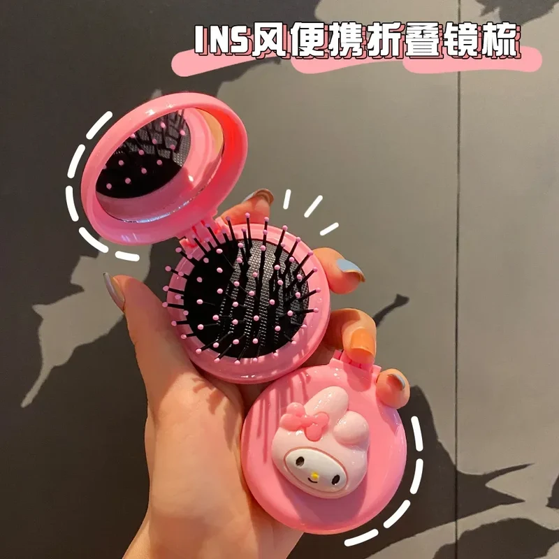 Sanrio Makeup Mirror Hello Kitty Kuromi My Melody Folding Airbag Comb for Women Portable Mirror Air Cushion Comb Girls Gift