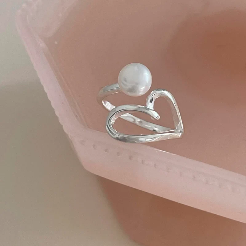 VENTFILLE 925 Sterling Silve Love Heart Ring for Women Girl Gift Line Pearl Korean Sweet Jewelry Birthday Gift Dropshipping