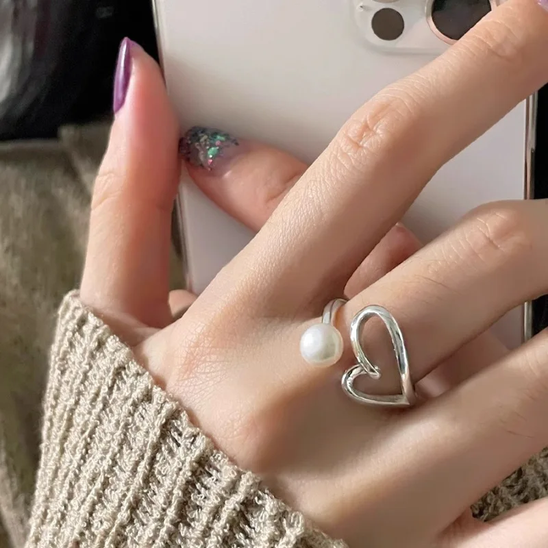 VENTFILLE 925 Sterling Silve Love Heart Ring for Women Girl Gift Line Pearl Korean Sweet Jewelry Birthday Gift Dropshipping