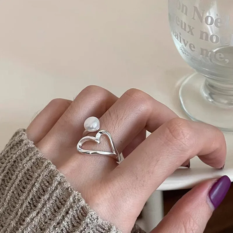 VENTFILLE 925 Sterling Silve Love Heart Ring for Women Girl Gift Line Pearl Korean Sweet Jewelry Birthday Gift Dropshipping