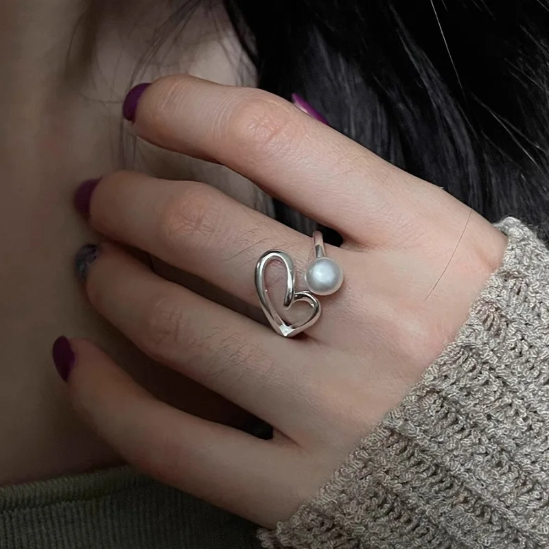 VENTFILLE 925 Sterling Silve Love Heart Ring for Women Girl Gift Line Pearl Korean Sweet Jewelry Birthday Gift Dropshipping