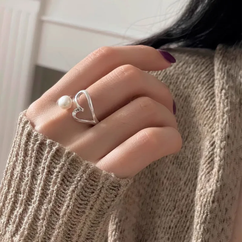 VENTFILLE 925 Sterling Silve Love Heart Ring for Women Girl Gift Line Pearl Korean Sweet Jewelry Birthday Gift Dropshipping