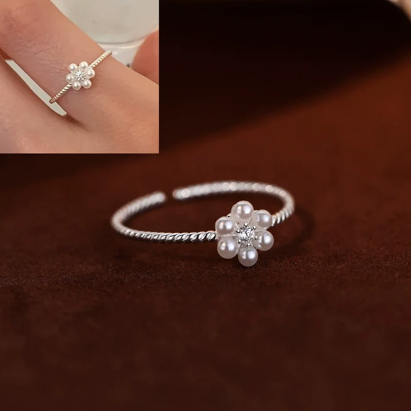 VENTFILLE 925 Sterling Silve Love Heart Ring for Women Girl Gift Line Pearl Korean Sweet Jewelry Birthday Gift Dropshipping