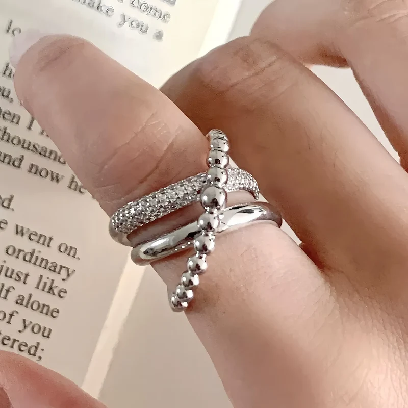 VENTFILLE 925 Sterling Silve Love Heart Ring for Women Girl Gift Line Pearl Korean Sweet Jewelry Birthday Gift Dropshipping