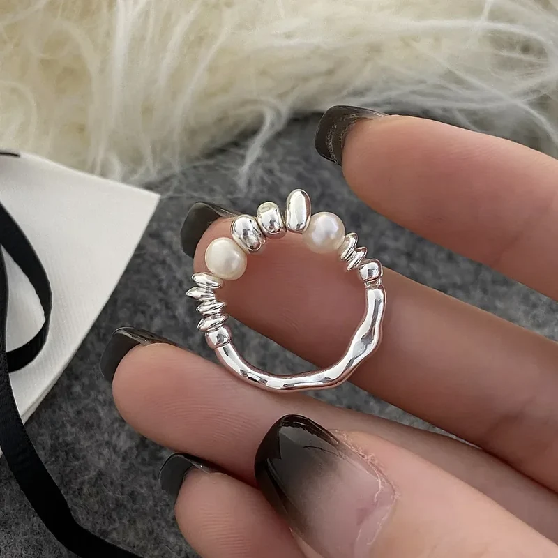 VENTFILLE 925 Sterling Silve Love Heart Ring for Women Girl Gift Line Pearl Korean Sweet Jewelry Birthday Gift Dropshipping
