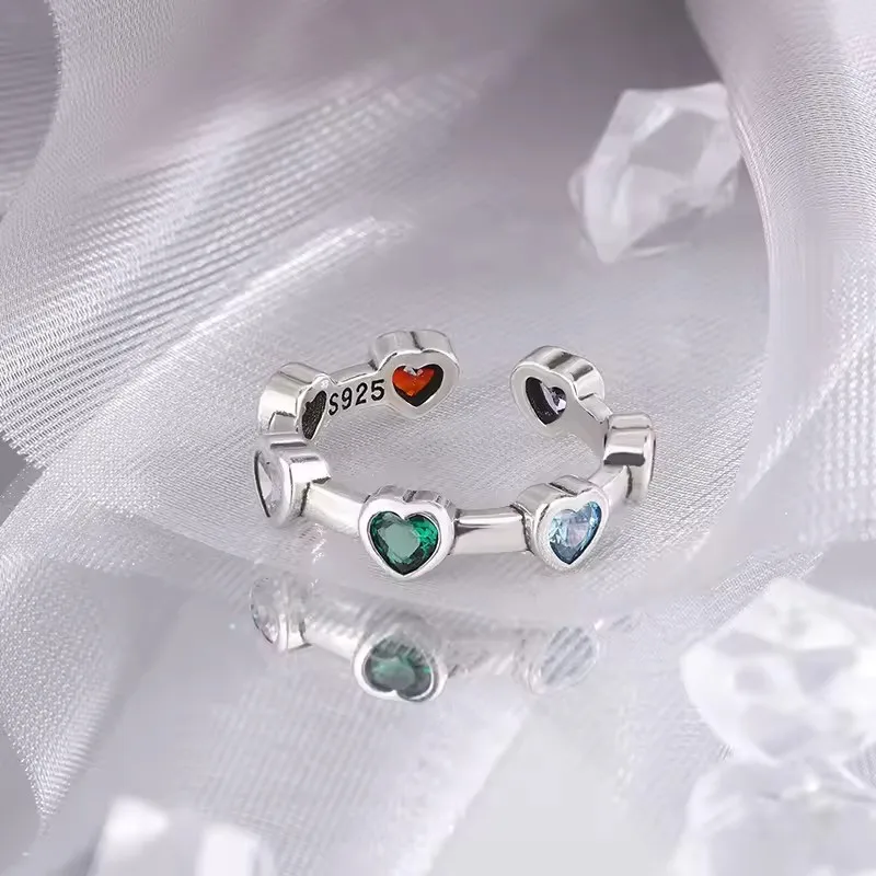 VENTFILLE 925 Sterling Silve Love Heart Ring for Women Girl Gift Line Pearl Korean Sweet Jewelry Birthday Gift Dropshipping