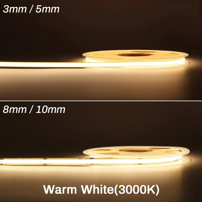 3mm 5mm 8mm COB LED Strip 12V 24V Dimmable Tape LED Ice Blue Yellow Red Green Pink White For Home Decor RA90 LED Strip Lighting