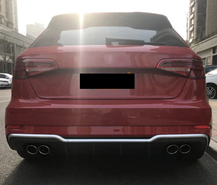 Factory A3 ABS Glossy Black Diffuser S3 Style Rear Bumper Diffuser Splitter Lip With Exhaust Pipe for Audi A3 2017 2018 2019