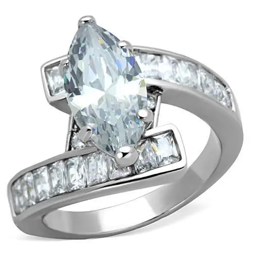 AJ TK1754 Fine Ring High Polished Stainless Steel with AAA Grade Clear CZ No Plating