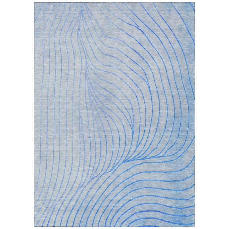 HMS 8' X 10' Abstract Indoor Outdoor Area Rug Blue and Silver Washable Carpet