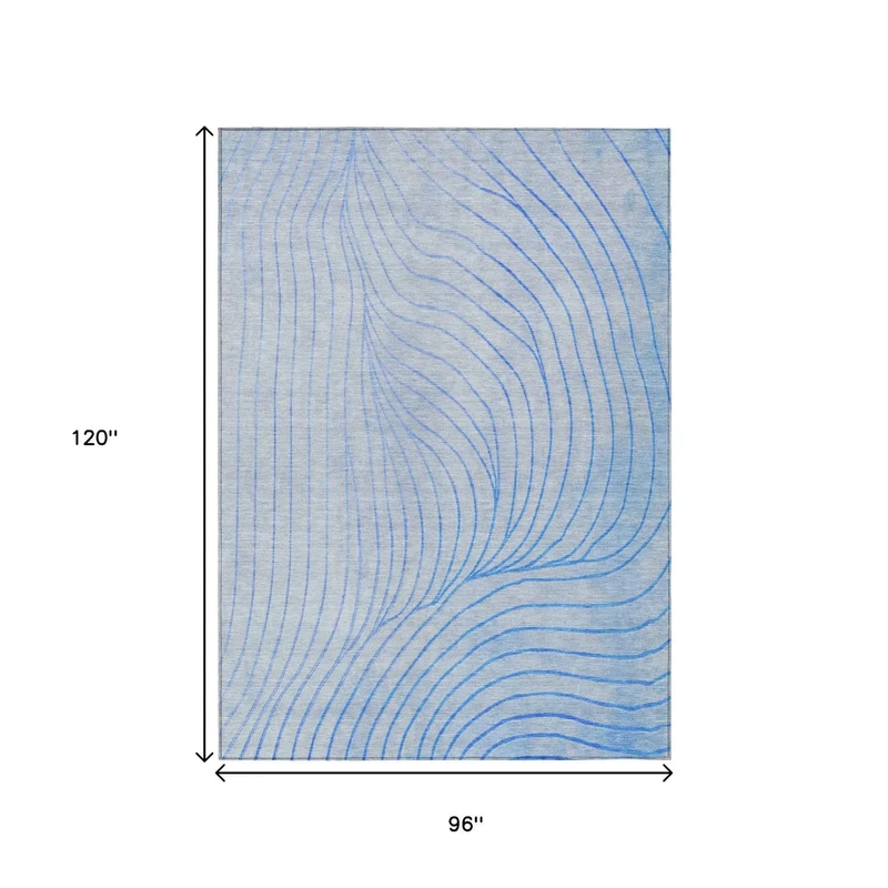HMS 8' X 10' Abstract Indoor Outdoor Area Rug Blue and Silver Washable Carpet