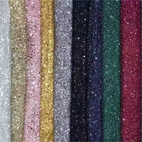 Width 130 cm Polyester Sparkly Sequins Embroidery Beads Mesh Fabric Heavy Tulle Lace Fabric for Wedding Dress Curtain
