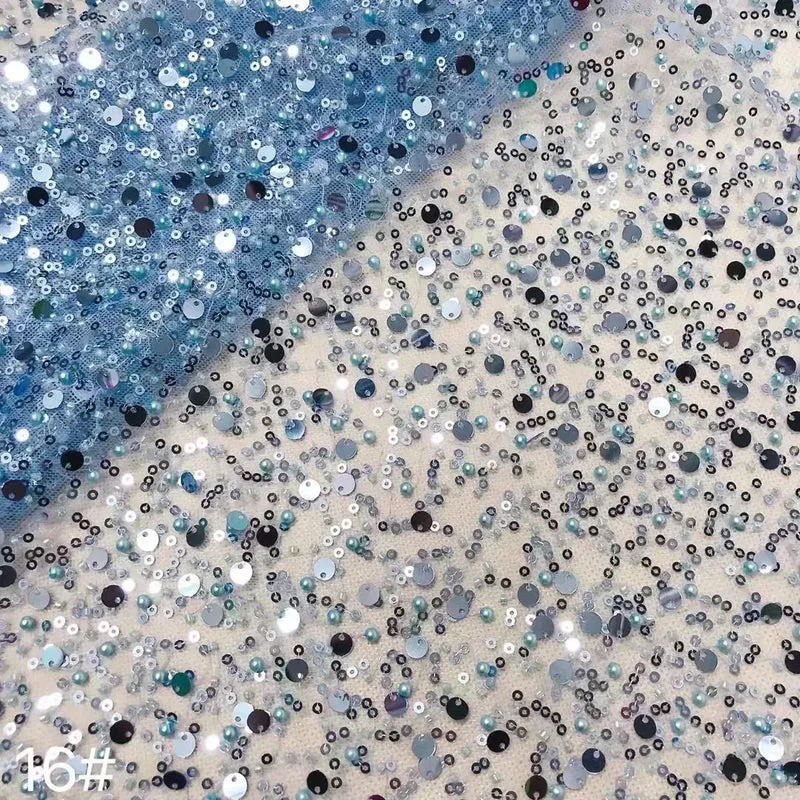 Width 130 cm Polyester Sparkly Sequins Embroidery Beads Mesh Fabric Heavy Tulle Lace Fabric for Wedding Dress Curtain