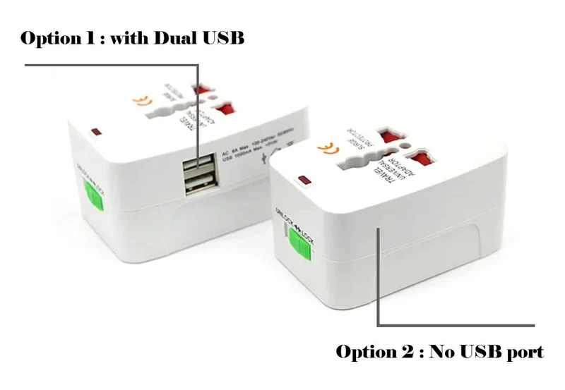 5YOA Power Socket Charging Port Universal Worldwide Travel Wall Charger AC Power AU UK US EU Plug Adapter Adaptor Option 2 USB