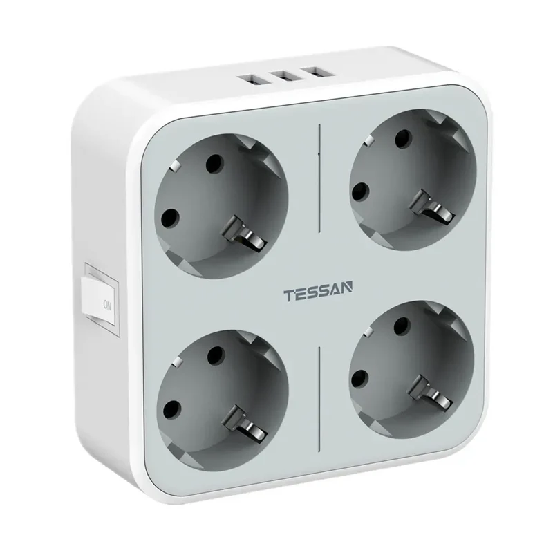 TESSAN Multiple Wall Socket Power Strip with 4 AC Outlets & 3 USB Ports 7 in 1 Adapter Overload Protection for Home Office
