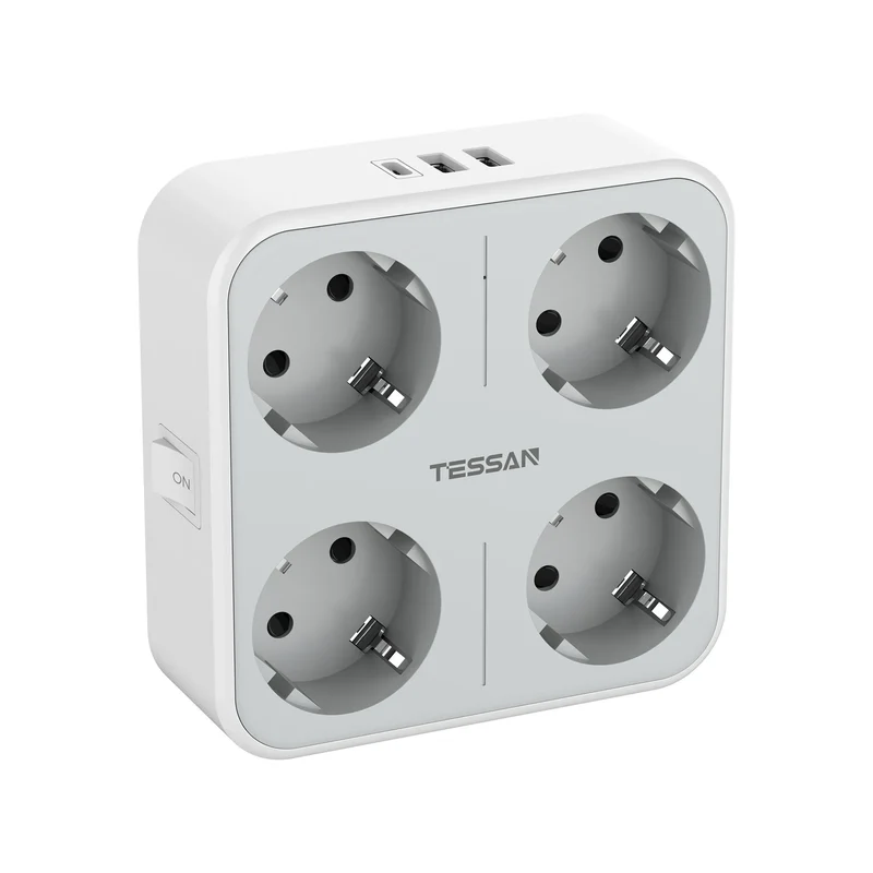 TESSAN Multiple Wall Socket Power Strip with 4 AC Outlets & 3 USB Ports 7 in 1 Adapter Overload Protection for Home Office