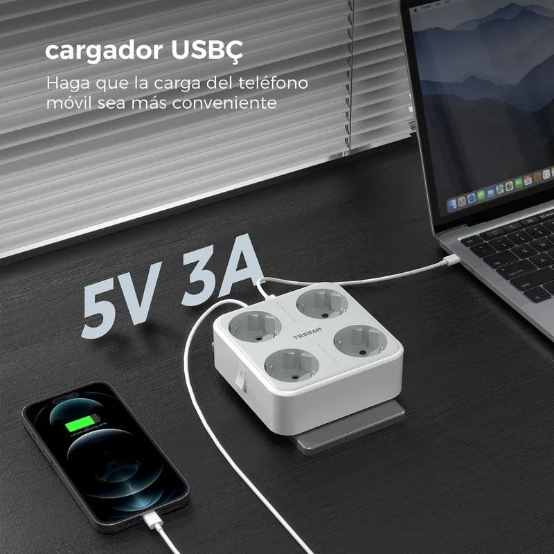 TESSAN Multiple Wall Socket Power Strip with 4 AC Outlets & 3 USB Ports 7 in 1 Adapter Overload Protection for Home Office